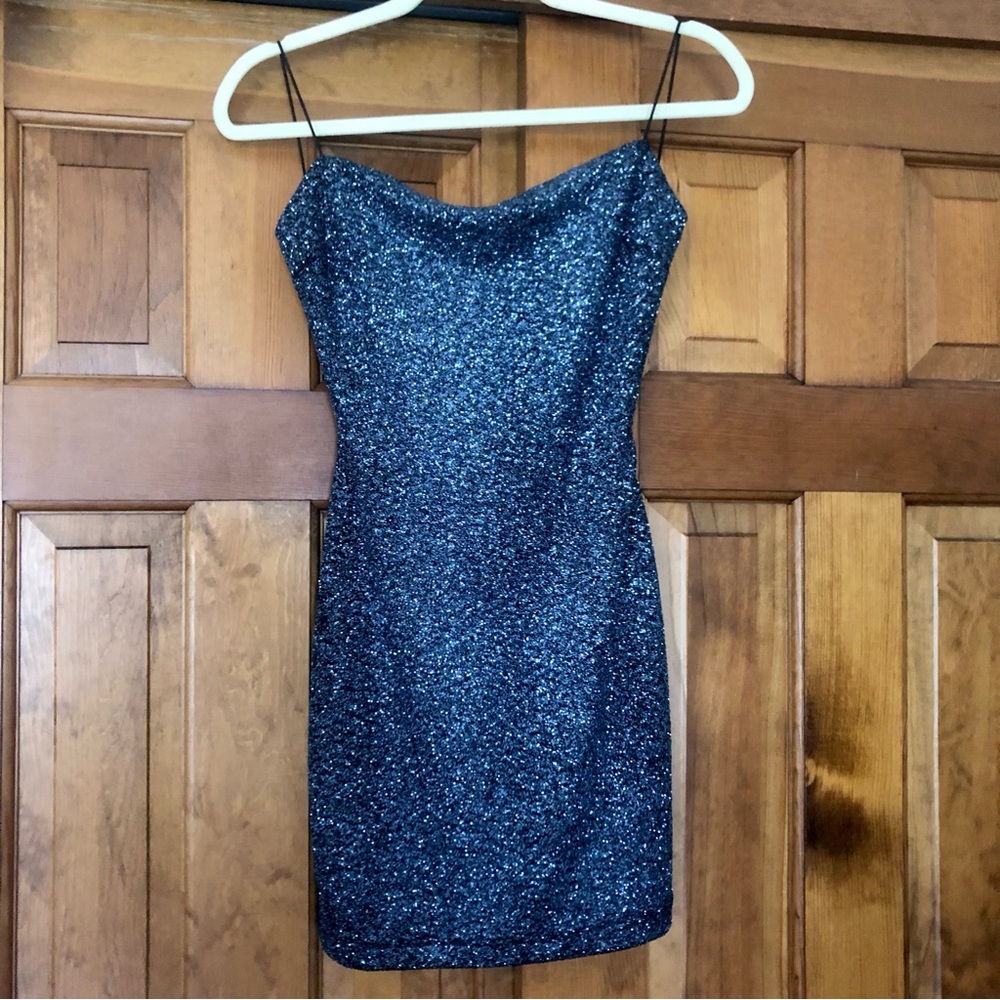 Windsor Black Blue Sparkle Glitter Dress NWT M